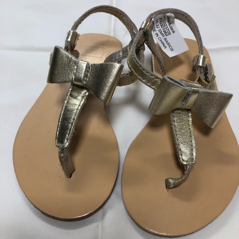 Janie & Jack infant gold bow sandals sz 6
